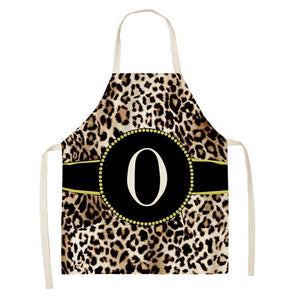 Leopard Monogram Linen Apron Baking Ladies Apron Kitchen Cooking Men Coffee Apron