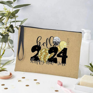 Xmas Linen Makeup Bag Christmas Ornament 2024 New Year Gifts Illustration Bag Bags Storage Wristlet Clutch Monogram Mujer Bolsas