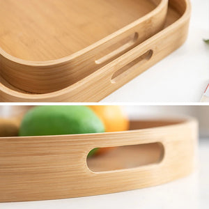 Multipurpose Round Rectangular Bamboo Wooden Serving Tray Household Tea Coffee Trays Kitchen Storage Tray for Breakfast Food