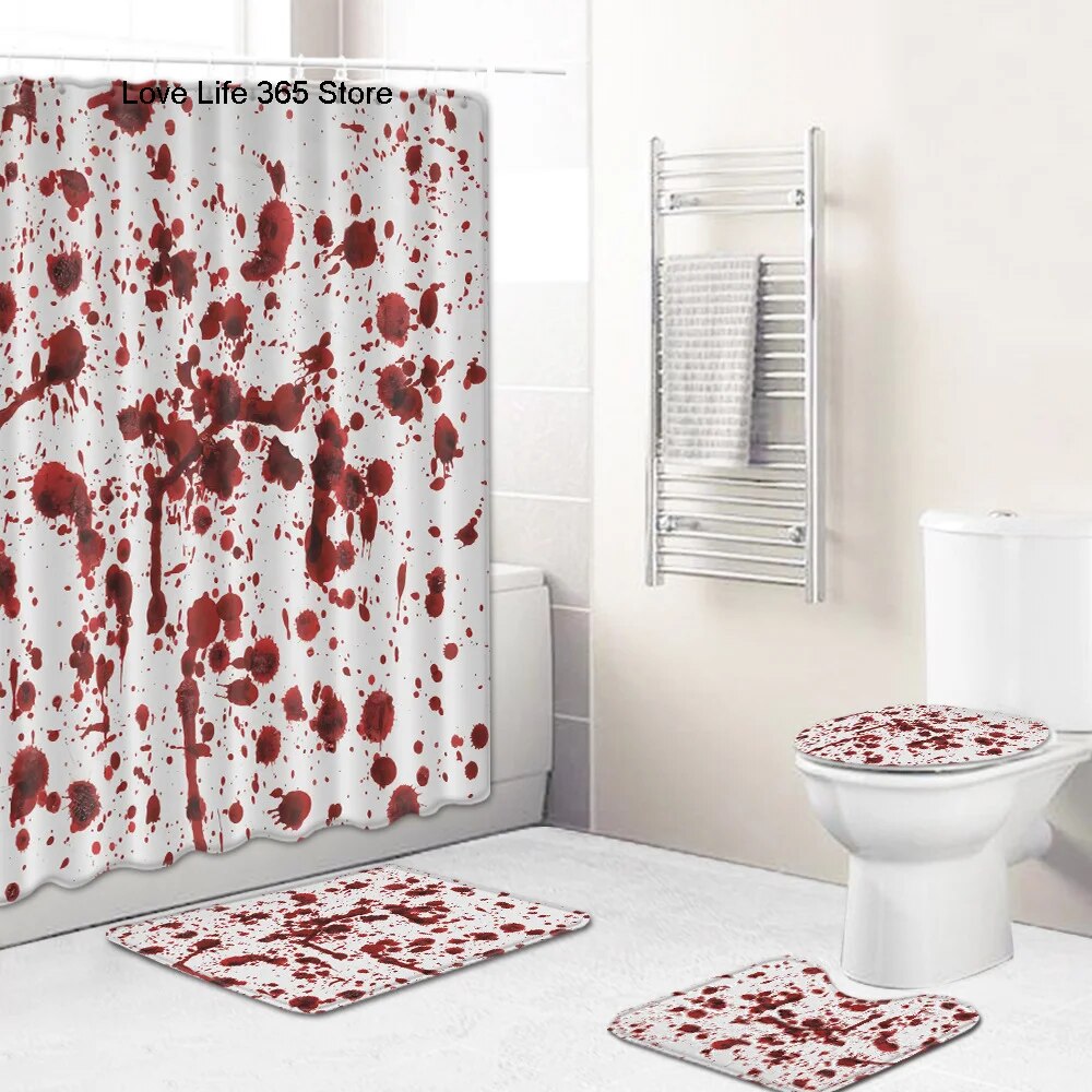 Halloween 3D Printed Horror Shower Curtain Polyester Waterproof Bathroom Floor Mat Carpet Toilet Set Accessories Mildew Proof