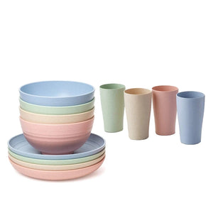 Wheat Straw Dinnerware Sets Unbreakable Reusable Lightweight Bowls Cups Plates Tableware Kitchen Cutlery Set