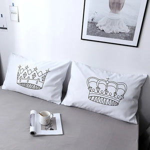 1 Pair 2pcs Simple White Pillowcase 50X75CM Queen King Bedding Pillow Case Creative Letters Paints Lovely 18 Patterns Pillowcase