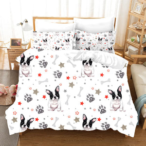 3D Bedding Sets White Duvet Quilt Cover Set Kids Comforter Bed Linen Pillowcase King Queen 140*210cm Size Dogs Pets Dog Pattern