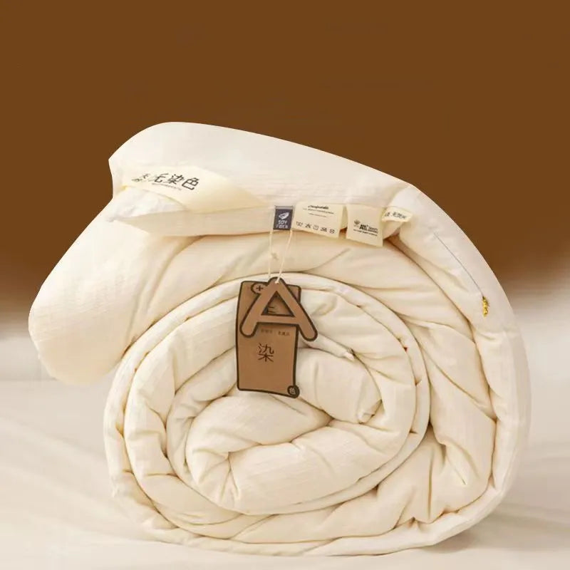 Knitted Cotton Comforter Soybean Fiber Quilt Warm White Four Seasons Single Double Duvet Soft Twin Queen King Bedding