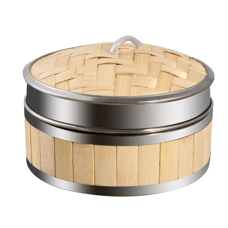 Bamboo Braided Steamer with Cover Rice Cooker Steaming Grid for Meals Dumplings Basket Steam Pot Cage Kitchen Cooking Utensils