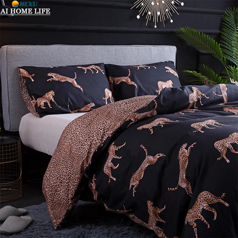 Leopard Print Bedding Set 2 People Double Bed Duvet Cover Animals Comforter Covers Nordic Luxury King Queen Size 220x240 Bedroom