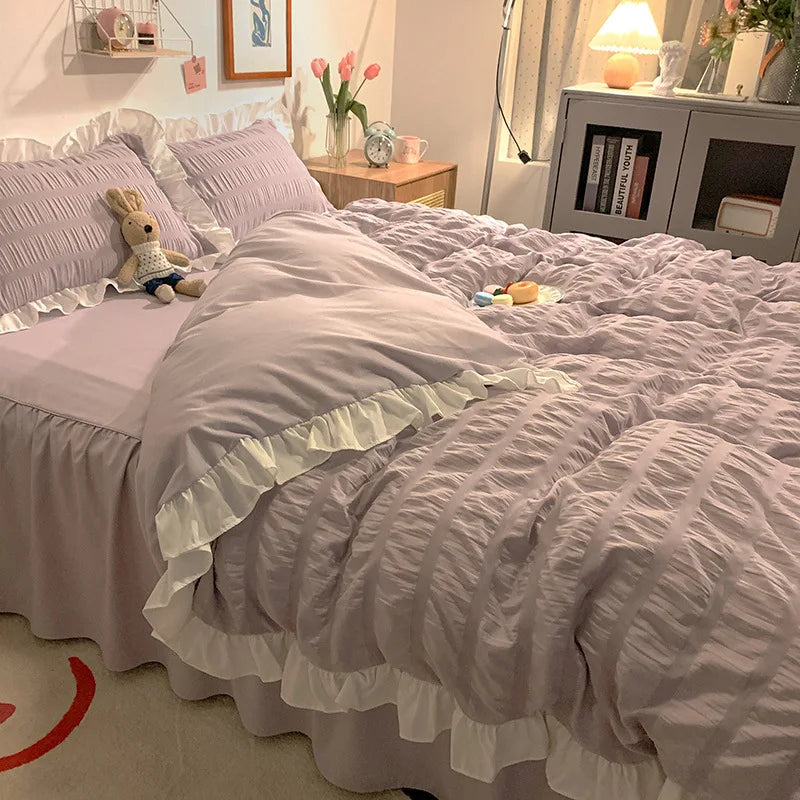 2022New Girl Heart Bed Sheet Four-piece Set Nordic Princess Style Quilt Cover Sheet Bedding Set Comforter Sets Bedding  4pcs Set