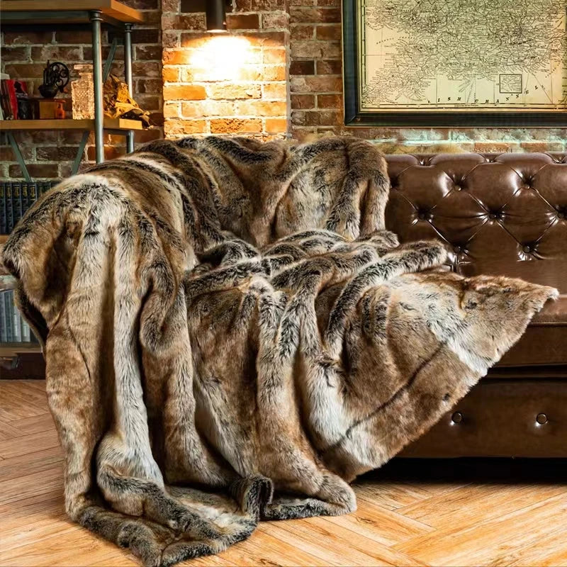 European Luxury Faux Fur Blankets For Beds Double Layer Fluffy Soft Warm Home Decoration Imitated Fox Fur Mink Throw Blankets